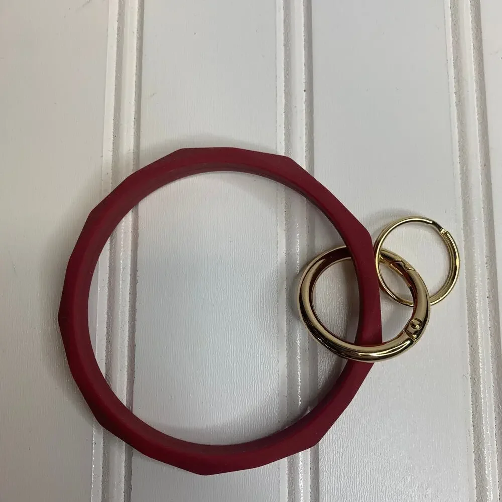 Silicone Red Bracelet Keychain Holder Gold Hardware